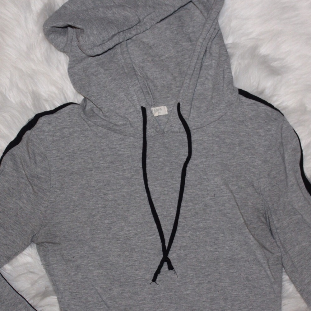Grey sweater dress with hoodie